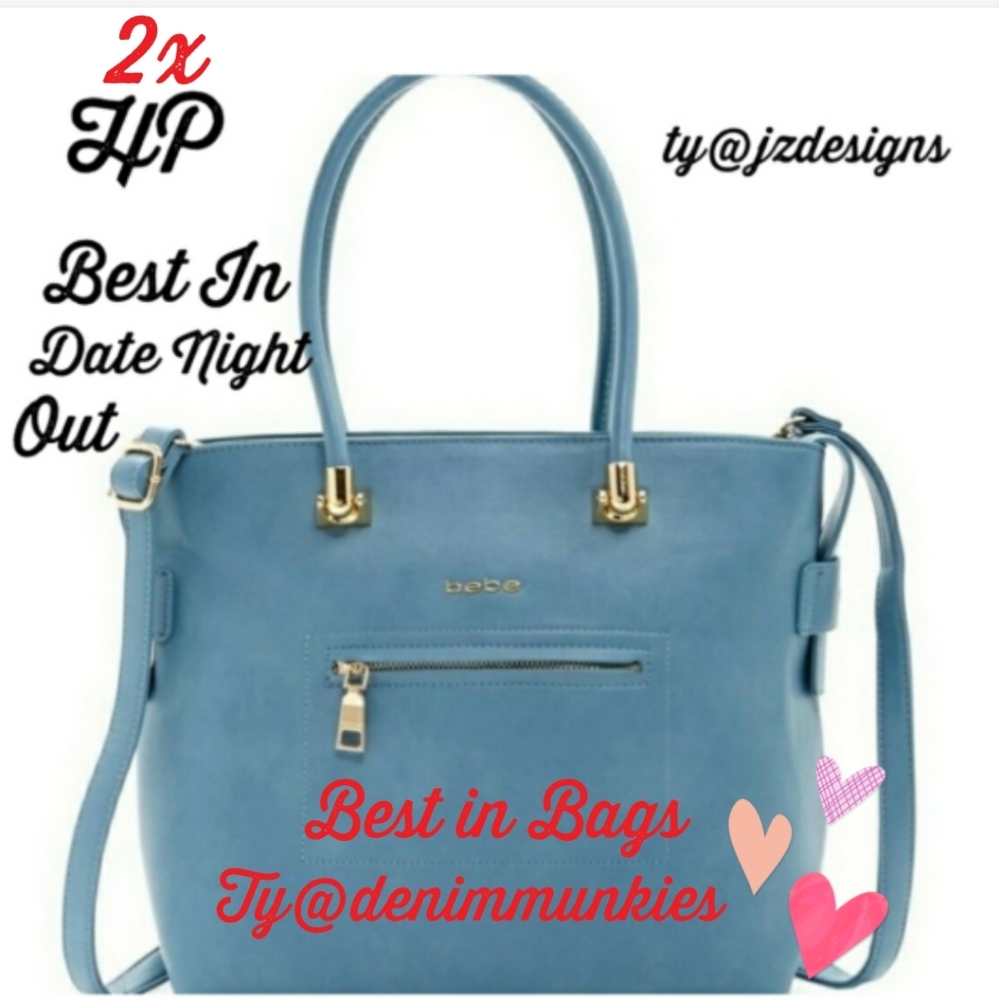 bebe  Denim Tote Light Blue faux leather NWT